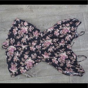 floral off shoulder romper with spaghetti straps